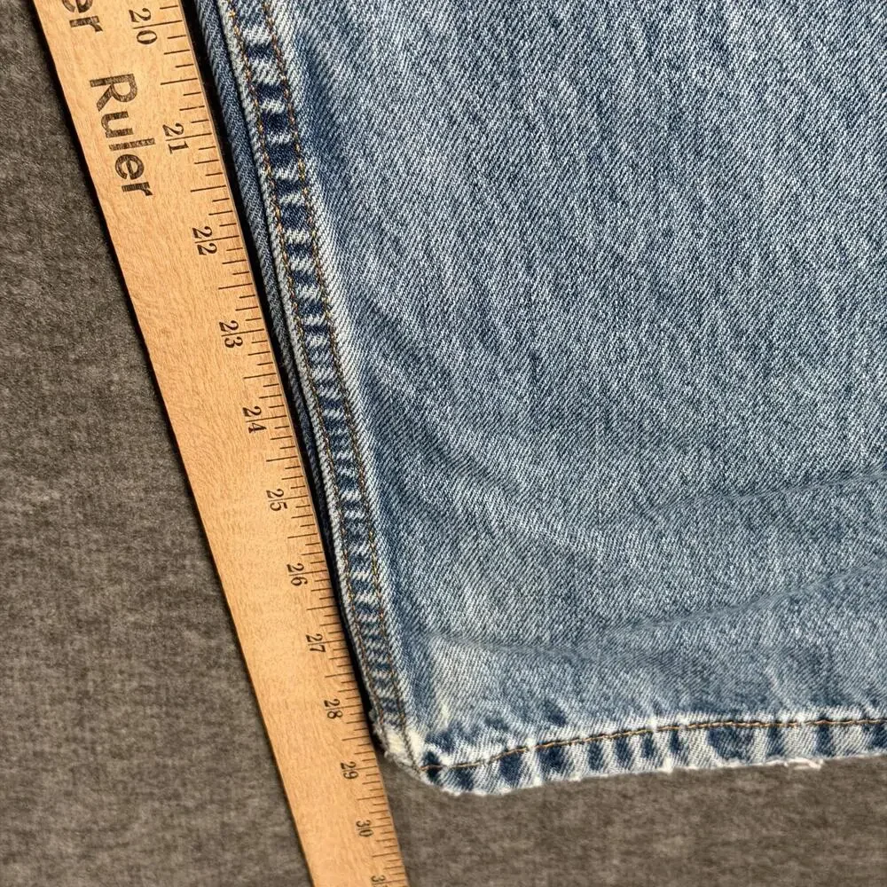 Levis 505 Jeans Mens 38x30 Light Wash Regular Fit Straight Leg Distressed Hems